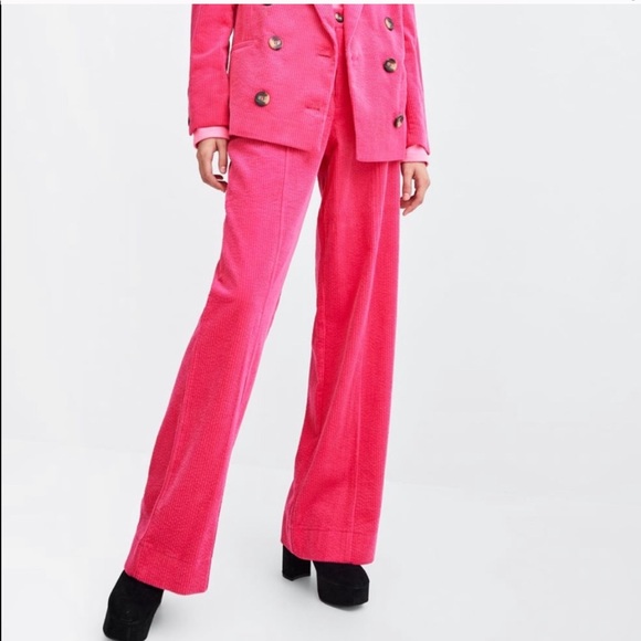 Zara L Fuchsia Corduroy High Rise Pant NWT - Picture 2 of 15